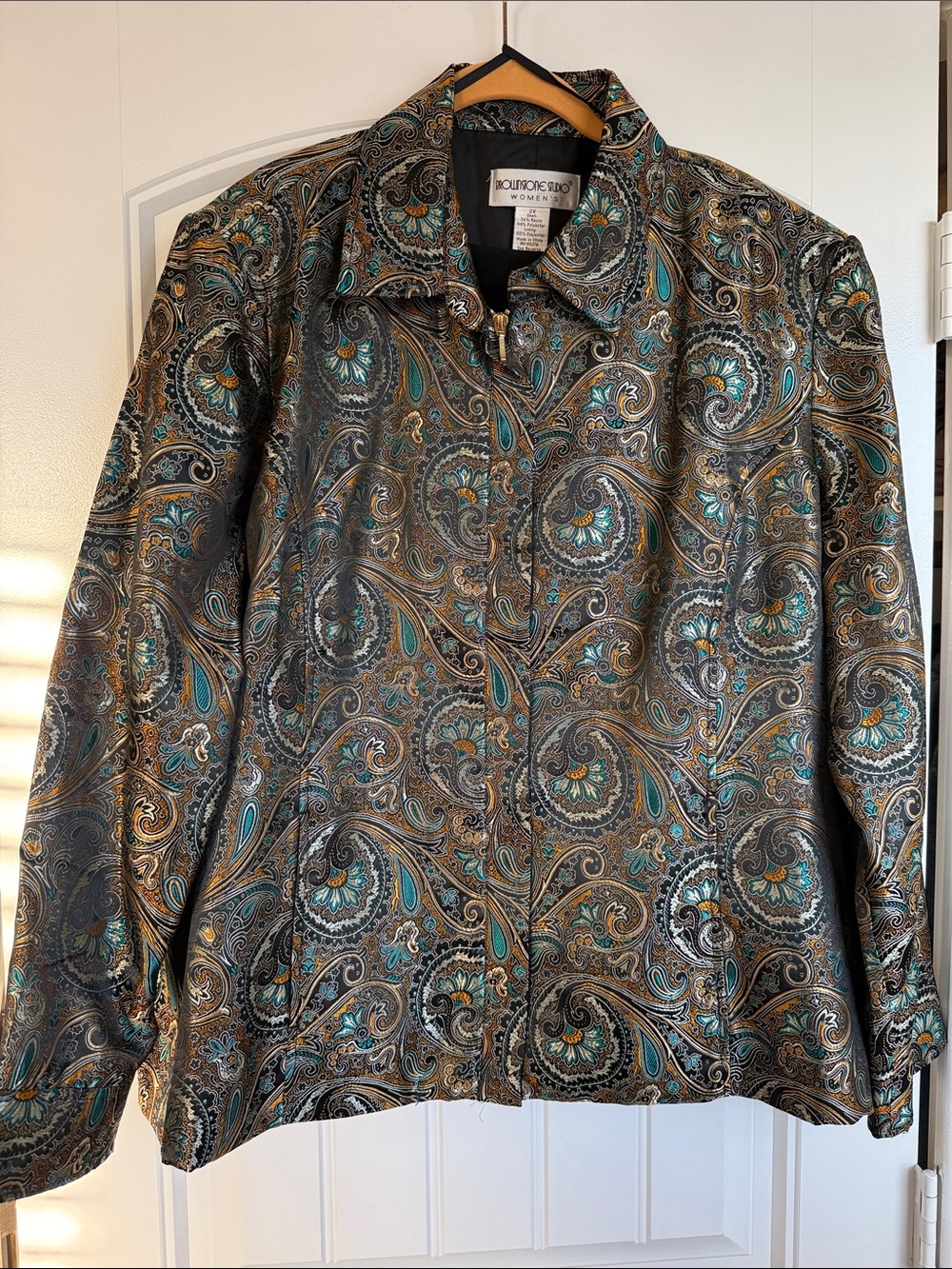 Moultrie Road Paisley Print Zip-Front Jacket - Teal & Gold